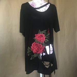Distressed Rose Embroidery Tee